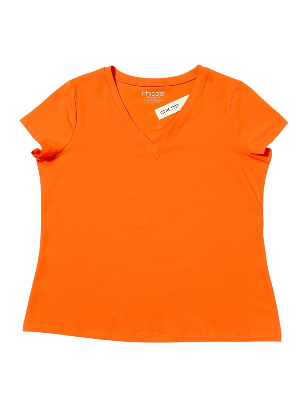 NEW Chico's Tee Top Cap Sleeves V Neck Nectarine Size M (Chico's SZ 1) NWT